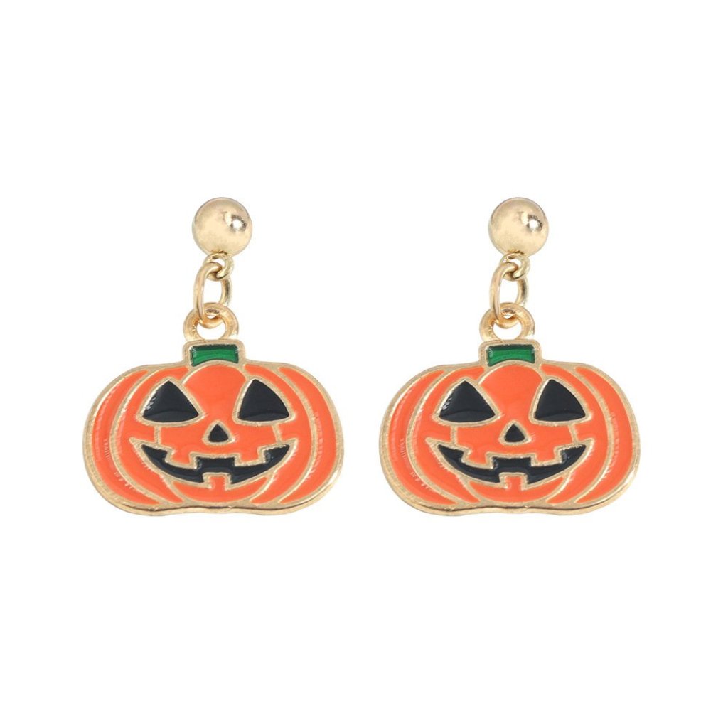 Halloween Jack O'lantern Earrings Gold Pumpkin Drop Earrings